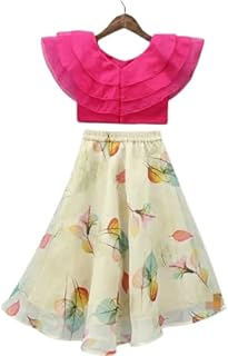 E-Sqare Kids Girls Organza Crop Top With Best Designer Digital Printed Lehenga Set