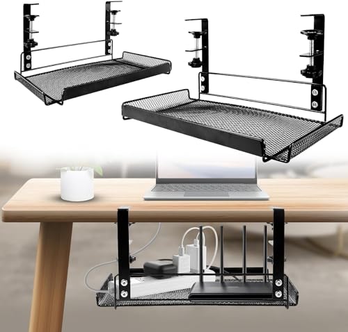 Image of Bayleef No Drilling Under Desk Cable Management Metal Cable Management Tray Under Desk with Clamp