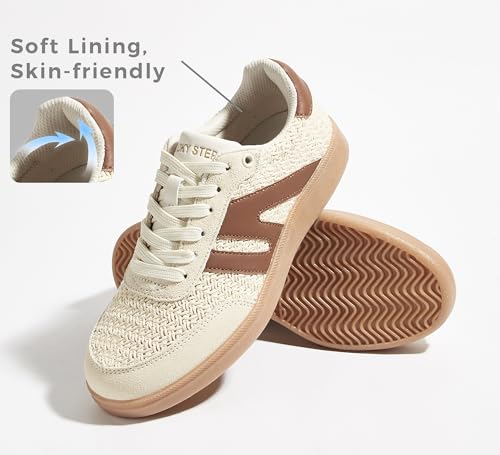 Image of LUCKY STEP Women Classic Retro Gum Sole Fashion Sneakers Casual Tennis Skate Shoe Genuine Leather Walking Footwear Anti Slip Trainers