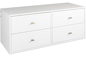 Prepac 4-Drawer Floating Dresser with Brushed Brass Knobs for Modern Bedroom Storage