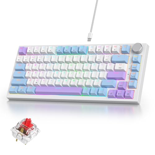 Image of 75% Purple Mechanical Gaming Keyboard with Hot Swap RGB and Gasket Mount - TKL Red Switch, 75 Percent, Creamy Mechanical Keyboard (82 Purple White)