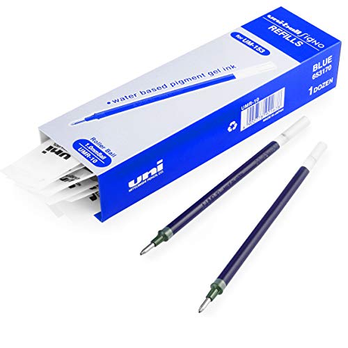 Uni-Ball Signo UM-153 Pen Refills - 1.0mm Nib - Gel Ink - Blue - Pack of 12 Refills