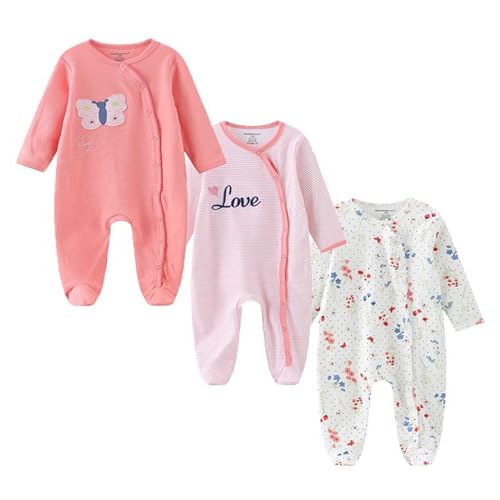 Image of Ecojoy Baby Girls Boys Long Sleeve Printed Bodysuit Infant Foot Jumper Cotton One-Piece Romper 0-12 Months