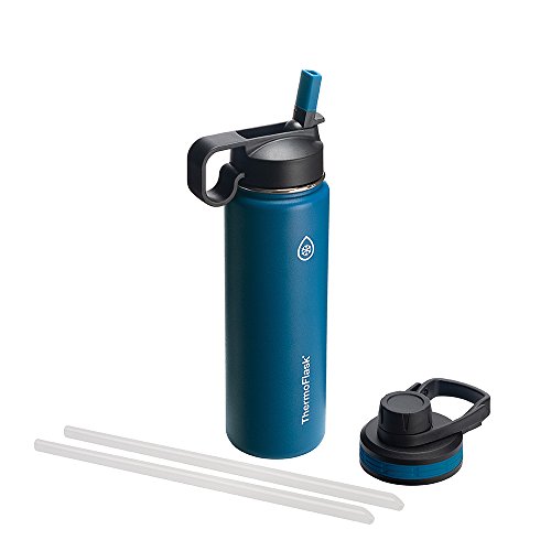 ThermoFlask Bottle with Chug Lid & Straw Lid - Insulated Stainless Steel Water Bottle with Leak-Proof Lids - Dishwasher-Safe Reusable Bottle & Lids - Durable Bottle, 2 Straws & 2 Lids - 24 oz, Cobalt