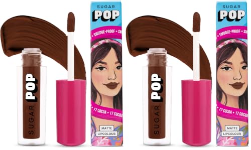 Image of SUGAR POP Matte Lipstick | Smudge-Proof | Vitamin E | Long Lasting 8 Hrs | Lip Colour For Women | 1.6 ml - 17 Cocoa (Pack of 2)