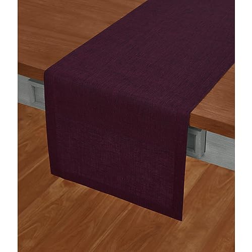 Solino Home Linen Chambray Burgundy Table Runner 108 Inches Long - Athena, 100% Pure Linen 14 x 108 Inch Table Runner for Fall, Autumn, Thanksgiving, Christmas