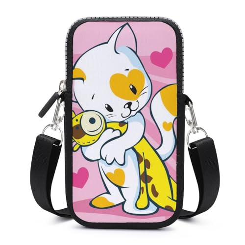 Sac Bandoulière Téléphone Portable Chat Girafe Portefeuille Pochette Unisexe 17.5x10x2cm