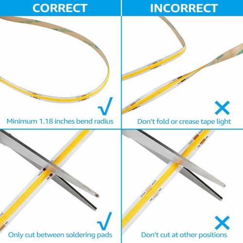 Image of 16.4FT /5M COB Flexible LED Strip Light DC12V /24V 528leds /m Bendable Tape (12V, Yellow)