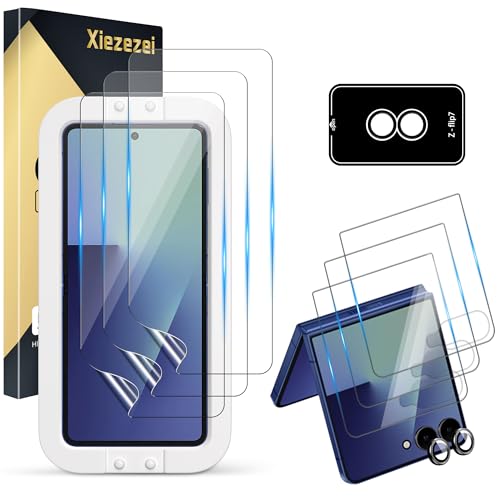 [3Set 7PCS] Screen Protector Compatible with Galaxy Z Flip 7 5G - 3 Inner TPU Film + 3 Tempered Glass + 1 Camera Lens Protectors with Alignment Tool Easy Installation High Clarity Bubble Free