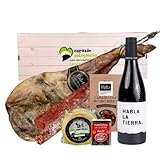 Lote Gourmet Empresa Navidad Badajoz – Paleta Curada Gran Reserva 4,5kg - Vino Habla de la Tierra - Loncheado Chorizo Salchichon Ibéricos y Queso Artesano | Cesta Regalo
