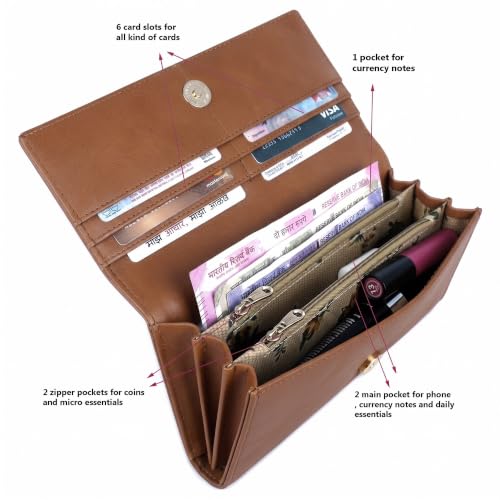 Image of ALSU Women's Hand Wallet Purse Clutch | Phone Pocket | Coin Compartment | Credit Card Slots| Zipper Pocket| Office use| Casual use| Faux Leather (Tan)