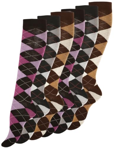BestSale247 Damen Mädchen Kniestrümpfe Ringel Bunt Karo (6 Paar) Strümpfe Reiterkniestrümpfe mit Komfortbund aus Baumwolle (6 Paar/Karo Muster 39-42)