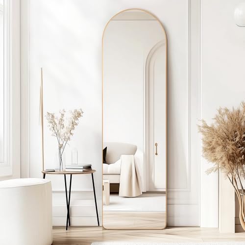 CROWNSHOP Full Length Mirrors 150x40cm Free Standing Arched Aluminium Alloy Tempered Glass Floor Mirror Wall Full Body Large Hanging Mirror For Hallway, Living Room, Bedroom (150x40cm-Gold)
