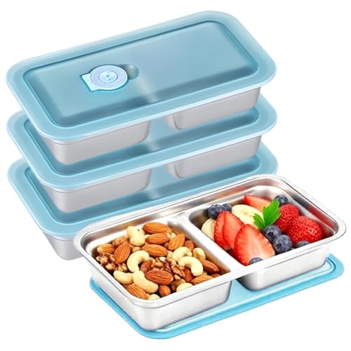 Boîtes à collations en acier inoxydable : lot de 4 récipients à 2 compartiments pour repas