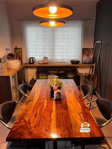 Image of REDWOOD Sheesham Wood Dining Table 4 Seater (Up to 6 Seater) with Metal Legs | Wooden Dining Table Only (No Chairs) for Home, Kitchen & Dining Room | Modern Farmhouse (57 x 28 x 30 Inch, Brown Finish)