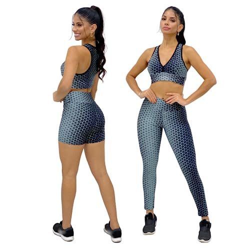 Conjunto 3 Pçs Roupa Academia Calça Shorts Top Nadador