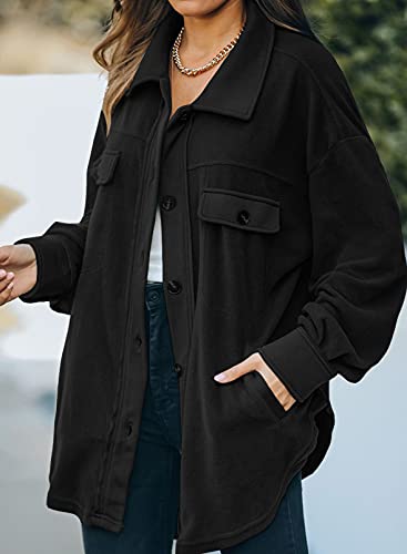 Astylish Womens Jackets Long Sleeve Shirt Jacket Solid Color Button Down Tops With Pockets Black Medium #TOP1