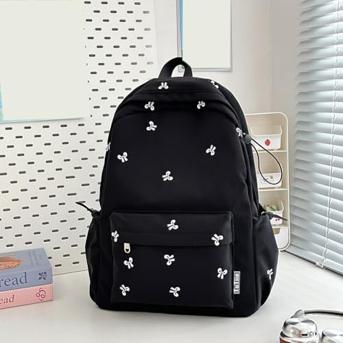 Bowknot Backpack Adjustable Strap Bookbags for Girl Women Travel (Black)2