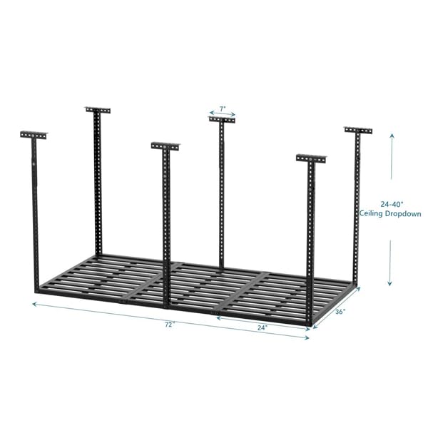 NovaXZ 3x6 Overhead Garage Storage Rack, Heavy Duty Adjustable Ceiling Mounted Storage Racks, 750LBS Weight Capacity, Black, 21298358