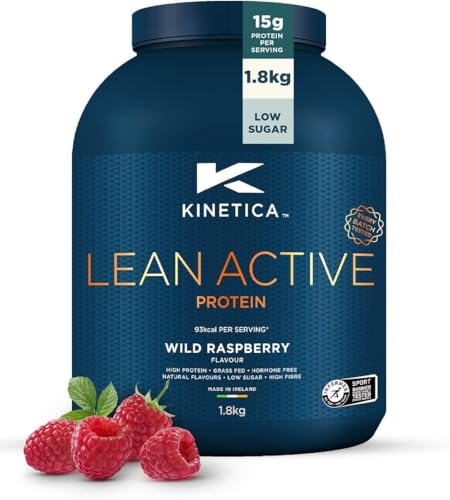 Kinetica Sports Lean Active Protein Powder - Wild Raspberry Flavour | 15g Protein/Serve, 72 Servings/1.8Kg Pack | High in Fibre & Protein with Green Tea Extract | Low in Fat & Sugar | Easy Mixability
