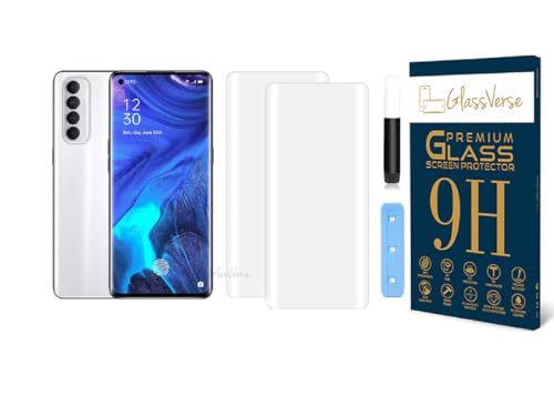 Image of GlassVerse Reno 4 Pro UV Tempered Glass Screen Protector. Pack Of 2 | 3D Curved Edge | 9H Hardness | Full UV Glue with UV Light | Anti-Scratch | Case Friendly | HD Clear. (6.5 Inches)