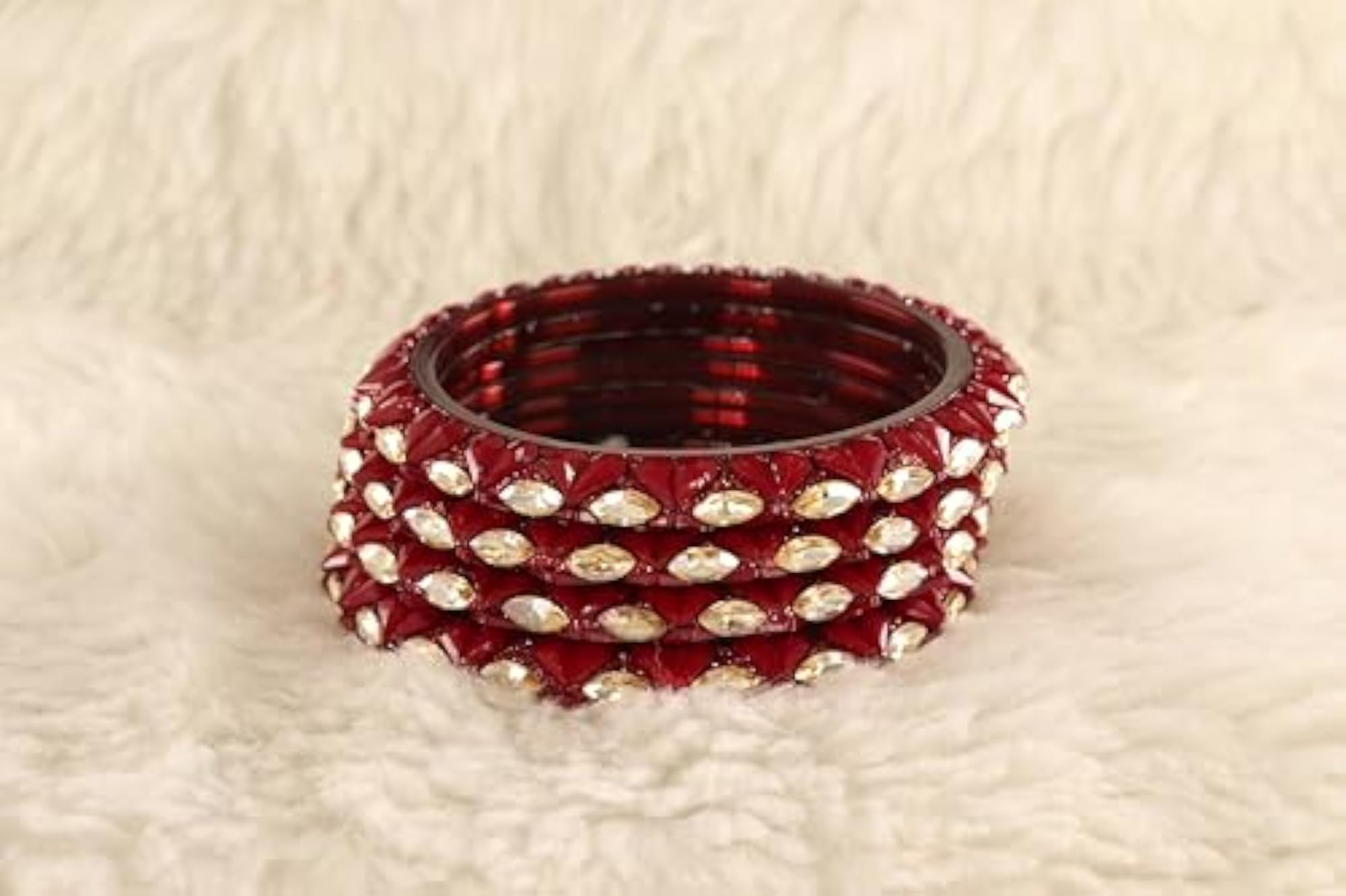 Glass Kada Set with Diamond Stone Heart, Elegant Bangles