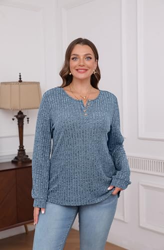 XIEERDUO Sweater for Women Long Sleeve Henley Shirts Tunic Tops to Wear with Leggings crew neck Sweaters Trendy 20243