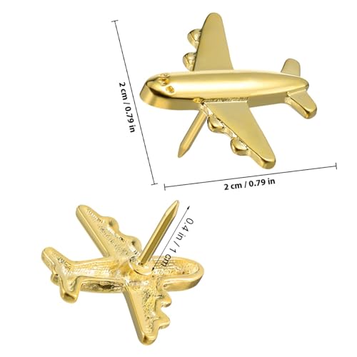 CONGARTENO Metal Push Pins Decorative Thumb Tacks 24pcs Airplane Shaped Made of Sturdy Steel with Golden Finish, Multipurpose Use for Bulletin Boards for School and Home Office - Image 2