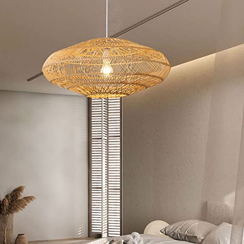 Abat-jour ovale en osier style bohème avec suspension réglable culot E27 - 6