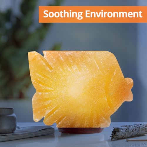 Fishshapedsaltrocklamp100organichimalayansaltlampcomeswithawoodenbasehandcarvedpremiumfinish Urban Country Home Decor Fish shaped salt rock lamp 100 organic himalayan salt lamp comes with a wooden base hand carved premium finish urban country home decor