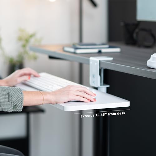 VIVO Clamp-on 25 x 10 inch Rotating Computer Keyboard and Mouse Tray, Extra Sturdy Single Desk Swivel Clamp, Ergonomic Typing, White, MOUNT-KB01CW - Thumbnail 3