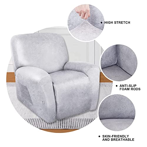 Image of molasofa Recliner Chair Covers 4 Pieces Leather Like Large Recliner Covers with Pocket Soft Non Slip Stretch Recliner Slipcover for Lazy Boy Recliner Chair Washable (Marbling)