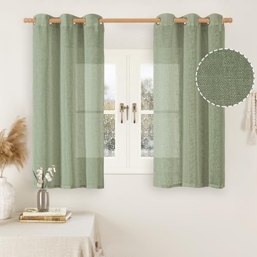 Image of LAMIT Sage Green Linen Curtains for Windows 2 Panels Set, 48 Inch Linen Textured Light Filtering Drapes Bronze Grommet Boho Panels for Farmhouse /RV Camper /Loft, 34 x 48 Inch