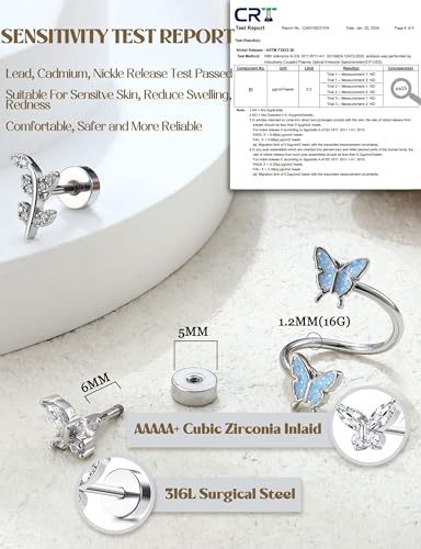 LOLIAS 16 Gauge Cartilage Earrings Helix Earrings for Women Stainless Steel Helix Piercing Jewelry Leaf Butterfly CZ Studs Flat Back Cartilage Earrings Set 9Pcs3