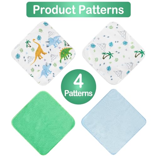 Image of Baby Washcloths, 24Pack Baby Washcloth Extra Soft & Ultra Absorbent, for Unisex Boys Girls Body, Washclothes Gentle on Sensitive Skin, 9x9 Dinosaurs Trees