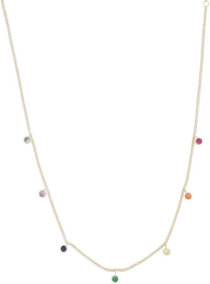 Honeycat Rainbow Crystal Bezel Charms Necklace in Gold, Rose Gold, or Silver | Minimalist, Delicate Jewelry