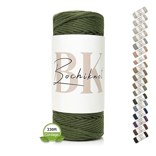 Macrame Cord 3mm x 100m - Single-Strand Cotton Rope for Crafts - Army Green