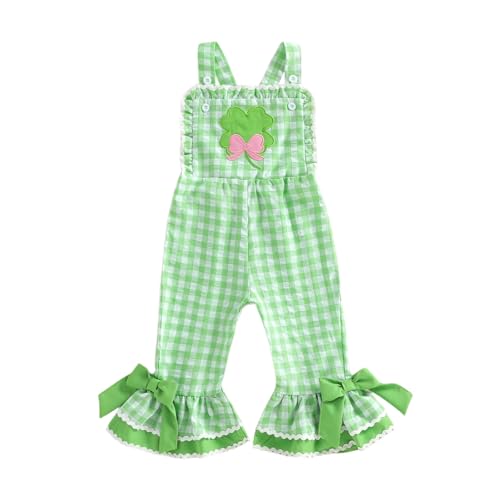 YINGISFITM Toddler Girl Outfit St Patricks Day Overalls Clover Romper Long Flared Jumpsuit Irish Shamrock Clothes (Green, 2-3 Years)