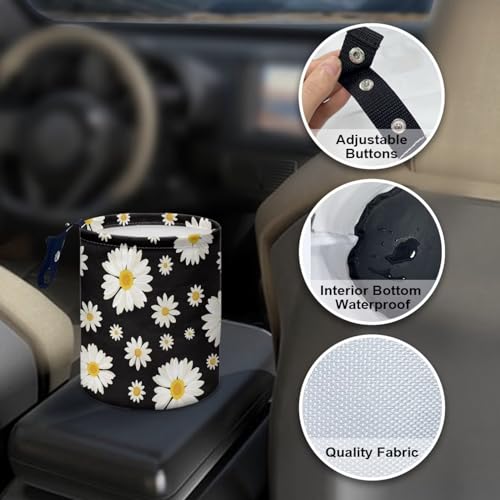 Image of Cute Daisy Print Portable Car Garbage Bin Reusable Collapsible Hanging Portable Dustbin Bin Waste Basket Car Accessories Interior for Car SUV Trucks Universal
