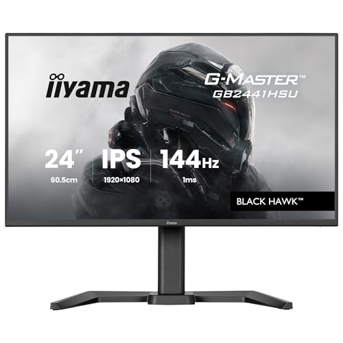 iiyama Ecran G-Master Black Hawk GB2441HSU-B1, IPS, 1920x1080@144Hz, 1ms, 350cd, 1500:1, Haut-parleurs, HDMI/DP/USB HUB, Black Tuner, réglable en hauteu,...
