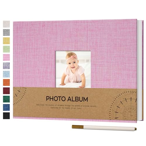 Vienrose Fotoalbum Selbstklebend Einkleben 10x15 Klein Leinen Photo Album mit 60 Weißen Seiten, Hochzeit Jahrestag Geburtstag Fotoalben mit Einem Kugelschreiber, 21,5x30cm, Rosa