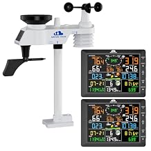 14-in-1 Wireless Weather Station with Dual Display, Outdoor Sensor, Atomic Clock, Rain Gauge,Wind Speed, Indoor Temp/Humidity, Barometric Pressure,etc No WiFi