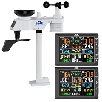 14-in-1 Wireless Weather Station with Dual Display, Outdoor Sensor, Atomic Clock, Rain Gauge, Wind Speed, Indoor Temp/Humidity, Barometric Pressure (No WiFi)