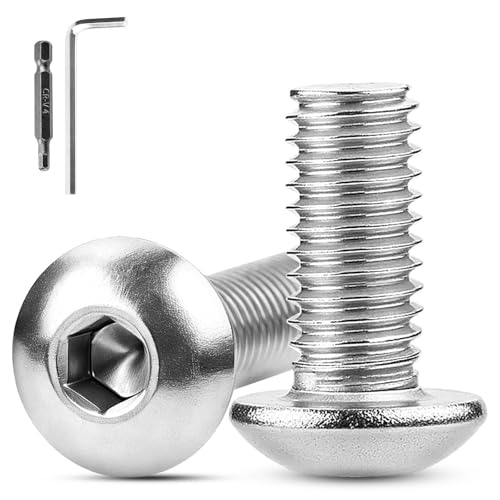 XRXYMQ 25 Stück Linsenkopfschrauben M6x16 mm Flachkopfschrauben Innensechskant 304 Edelstahl Schrauben Rundkopfschrauben Vollgewinde Maschinenschrauben für Möbeleinbau Holz Montage Sechseck