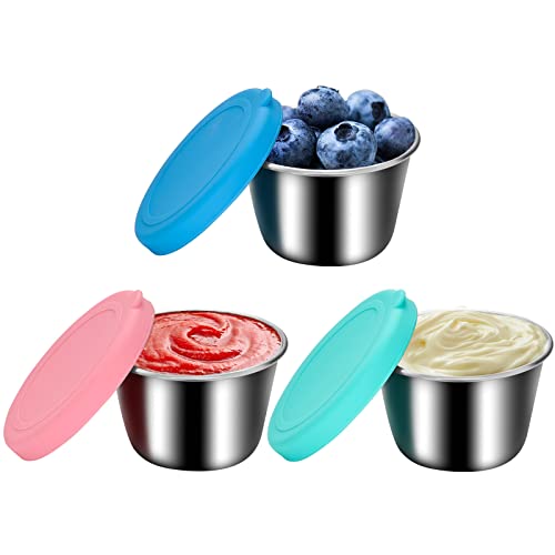 Soleebee Lebensmittelbehälter Set mit Deckel, 3x70ml Edelstahl Salatdressing Behälter Kleine Gewürzbehälter Snackbox Wiederverwendbar Auslaufsichere Frischhaltedosen für Dips und Gewürze (Stil A)