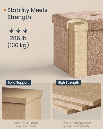 Image of SONGMICS Small Folding Storage Ottoman, Camel Brown | Foot Rest Stool, 12.2 x 16.1 x 12.2 Inches, 286 lb, Bedroom, Dorm, ULSF094K01