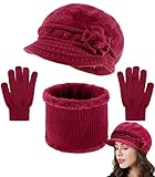 bufandas grandes de lana para mujer 🌸 Invierno Conjunto de Punto. El material es suave y te mantiene caliente. El gorro de invierno está forrado con forro polar en el interior, por lo que protege perfectamente contra el viento y las heladas. Gorro forrado, bufanda y guantes de invierno son perfectos para el invierno y el otoño.