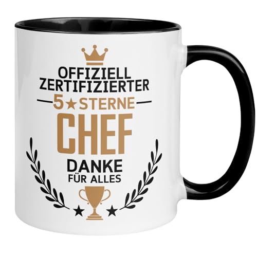 Chef Tasse mit Spruch lustig | Offiziell zertifizierter 5-Sterne Chef – Danke für alles | Geschenkidee – Chefgeschenke & Vorgesetzter