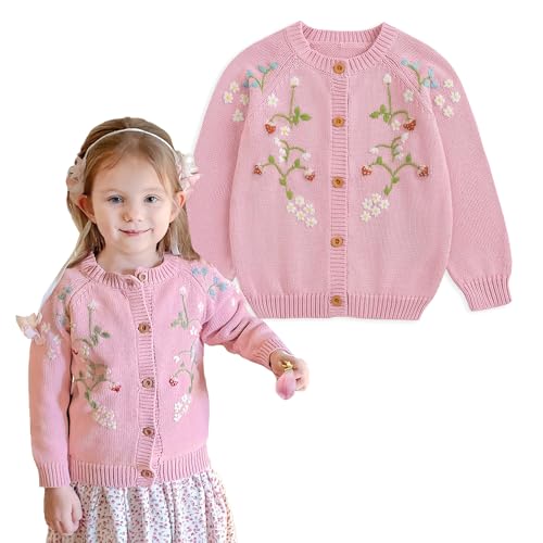 Simplee Embroidered Strawberry Knit Sweater for Toddlers