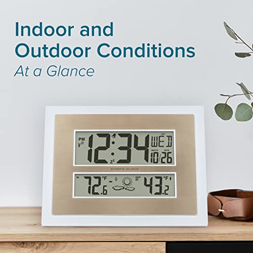 La Crosse Technology 512-14937-INT Atomic Digital Wall Clock with Temperature & Forecast in White/Champagne - Image 2